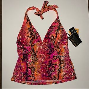 Sz. 10 TagSTUDIO orange pink gold NWT halter Tankini